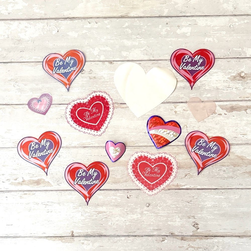 Valentine’s Day Window Cling Heart Stickers Reusable Glass Mirrors Etc 12pc Set